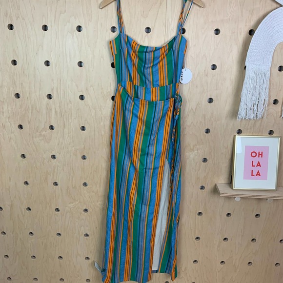 Staud Women’s Celestine Wrap-Effect Linen Stripe Ibiza Dress Size 6 - Picture 4 of 10